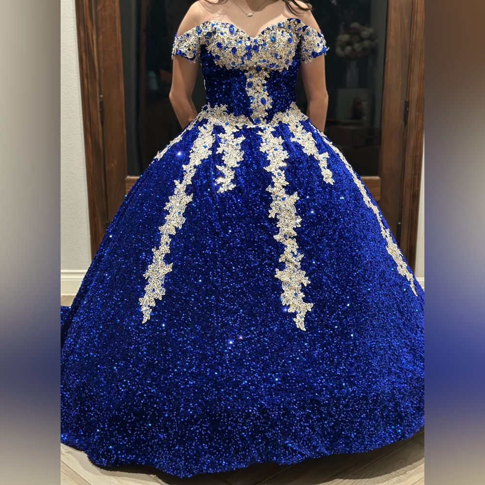 Sparkly Royal Blue Quinceanera Dresses Crystal Sequin